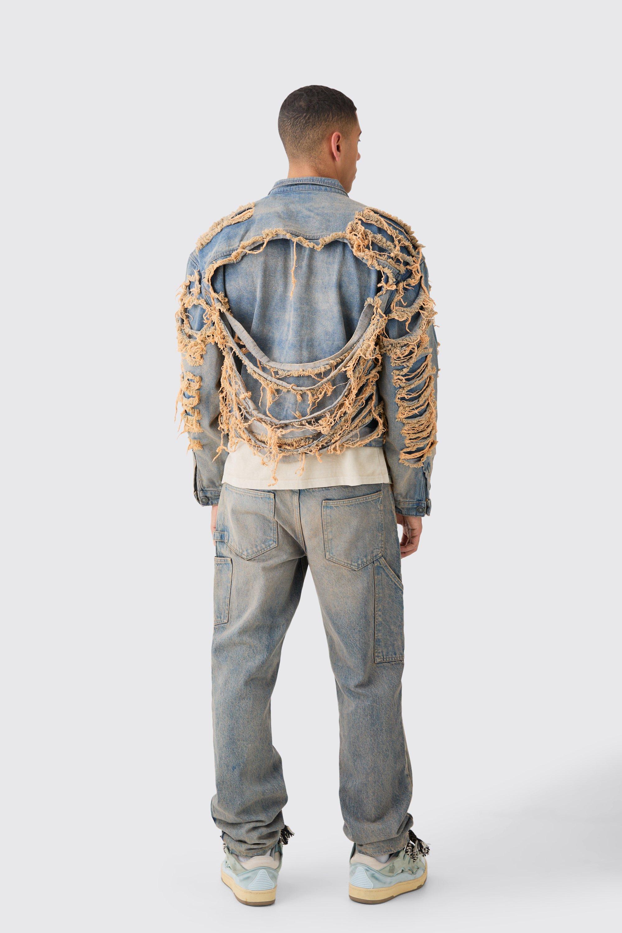 Mens denim hot sale jacket ripped